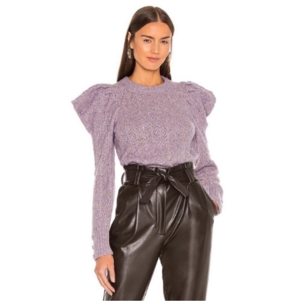 Veronica Beard Purple Puff Sleeve Sweater Baby Alpaca Blend Medium